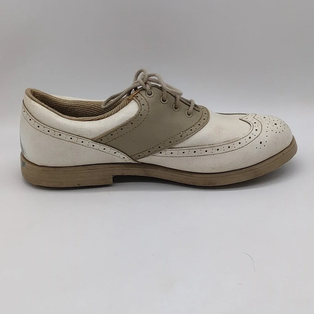 Wilson Prostaff Shoes Womens Beige 10 Leather‎ Golf Cleats Lace Up Wingtip GS361